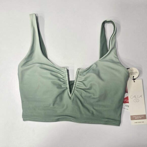 Calia V Notch Ruched Double Scoop Bikini Top - Picture 5 of 8